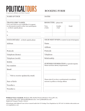 Online Booking Form Political Tours