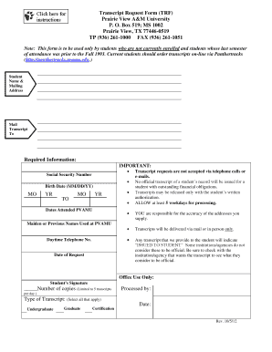 Prairie View Transcript Request  Form