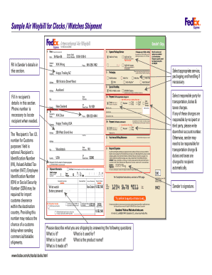 Sample Air Waybill for Clocks Watches Shipment  Form