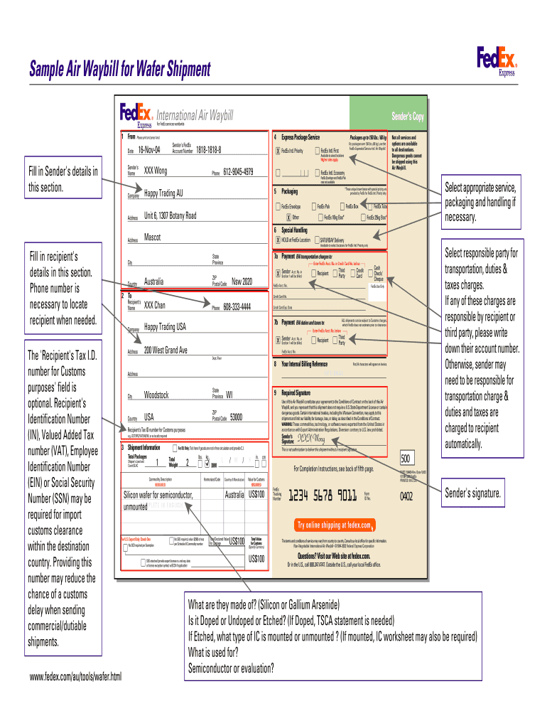Fedex Air Waybill Blank Form PDF