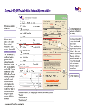 Sample Air Waybill for Audio Video Products Shipment to FedEx  Form