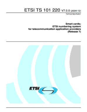 TS 101 220 V7 13 0 Smart Cards; ETSI Numbering System for  Form