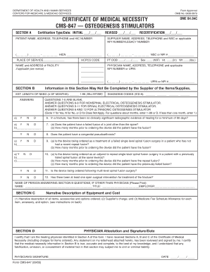 Certificate of Medical Necessity Cms 847 Osteogenesis Stimulators  Form