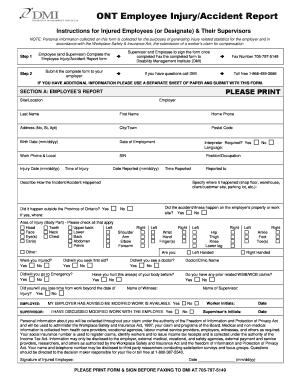 ONT Employee InjuryAccident Report Disability Management  Form