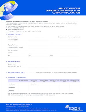 AppliCation Form Corporate ADVantaGe Plan Company Expacare