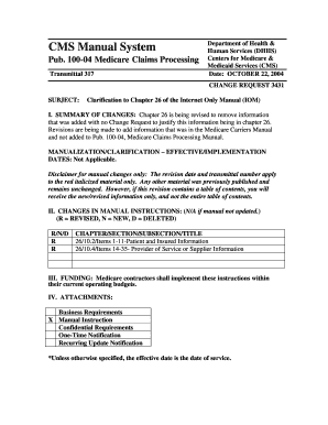 100 04 Medicare Claims Processing Transmittal 317 Department of Health &amp;amp Cms  Form