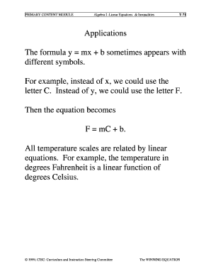 Algebra I Linear Equations &amp; Inequalities  Form
