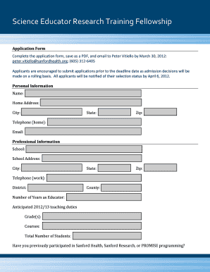 Science Educator Fellowship Application DOCX Sanfordresearch  Form