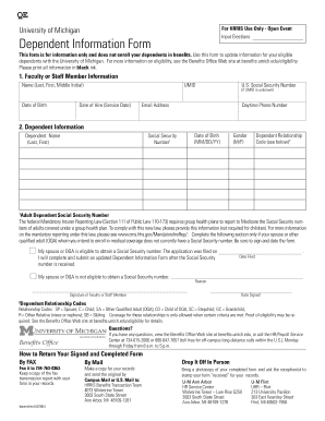 Dependent Information Form Benefits Office University of Michigan Benefits Umich