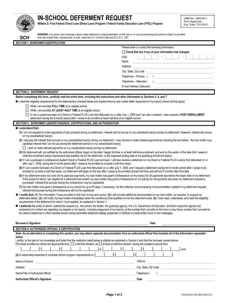  in School Deferment Form 2021-2024