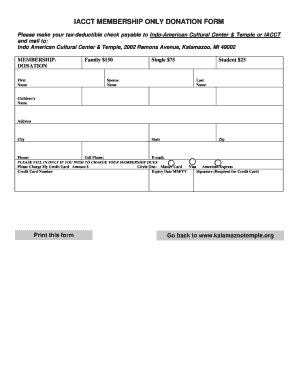 Membership Donation Form Indo American Cultural Center &amp; Temple