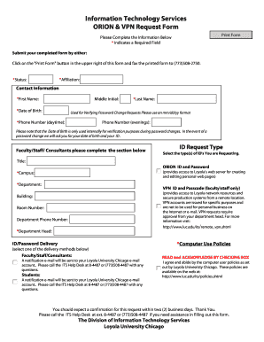 Information Technology Services ORION &amp; VPN Request Form Luc