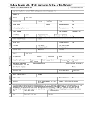 Kubota Canada Ltd Credit Application for Ltd or Inc Company  Form