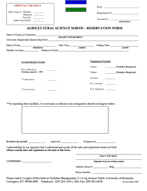 AGRICULTURAL SCIENCE NORTH RESERVATION FORM Ca Uky