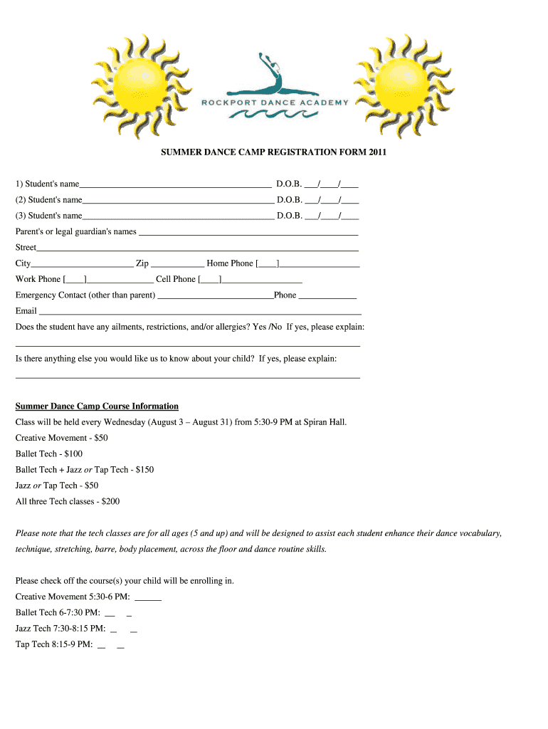 SUMMER DANCE CAMP REGISTRATION FORM 1 Student&#039;s