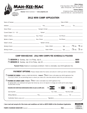 Mini CaMp AppliCation Camp MAH KEE NAC  Form