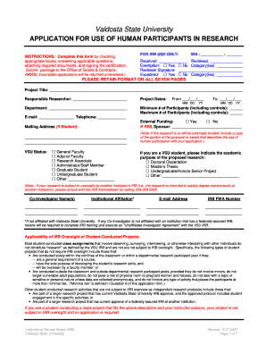 Valdosta State University APPLICATION for USE of HUMAN  Form