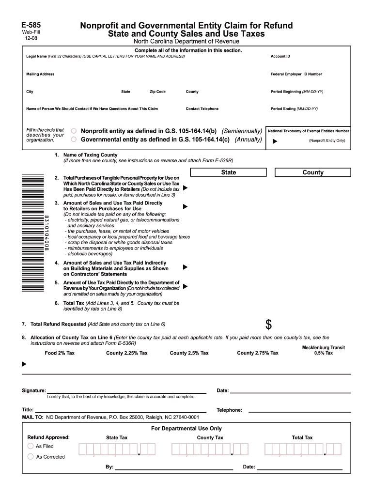  Ncdor Form E 585 Fillable 2020