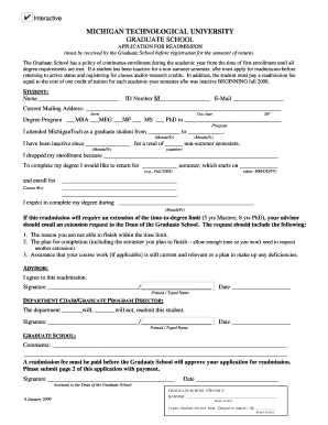 Get and Sign Readmission Michigan Technological University Mtu 2009-2022 Form