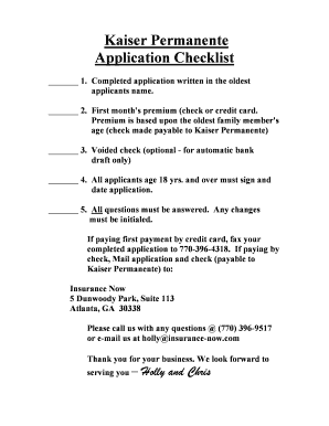 Kaiser Permanente Application Checklist Georgia Health  Form