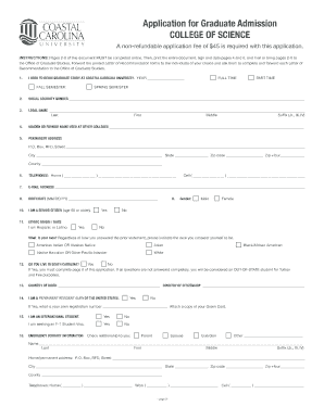 APPLICATION for Graduate Admission Coastal Carolina University Coastal  Form