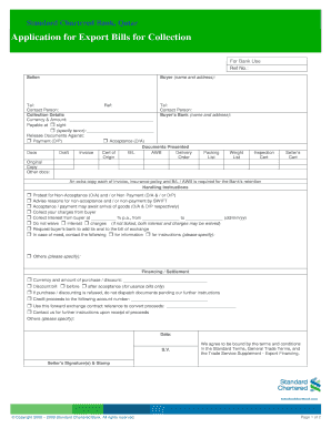 Application for Export Bills for Collection Standard Chartered Bank  Form