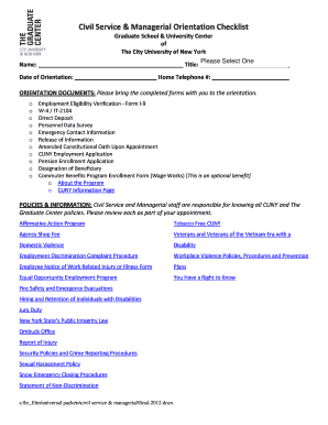 Civil Service &amp; Managerial Orientation Checklist Gc Cuny  Form