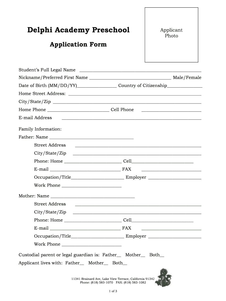 Delphi Academy Preschool Application Form Delphi Preschool