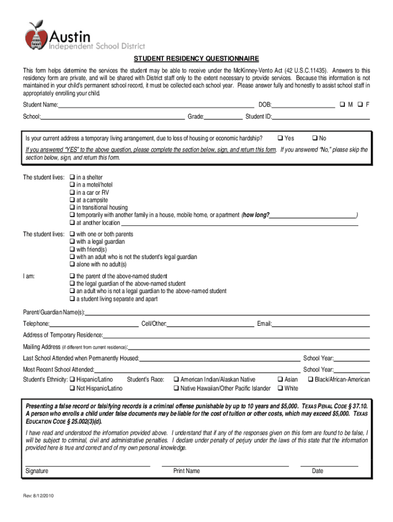 Declaration of Residence Form