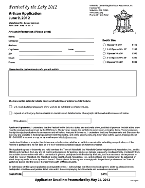 Artisan Application June 9, Wakefield Center Neighborhood  Form