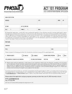 16 ACT 101 PROGRAM INSTITUTION RENEWAL APPLICATION  Form