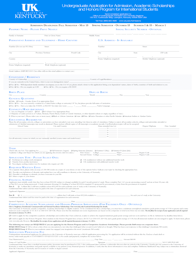 UK 11713 International Application 12 University of Kentucky Uky  Form