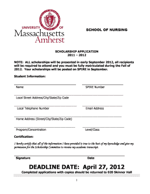 SCHOLARSHIP APPLICATION NOTE ALL Scholarships Will Be Presented in Early September , All Recipients Will Be Required to Attend a  Form