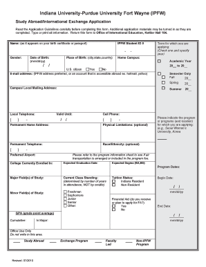 Study Abroad Application IPFW  Form