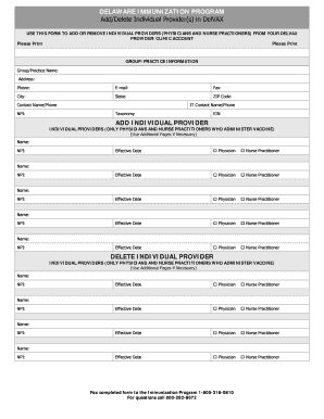 DelVAX AddDelete Individual Provider Form Dhss Delaware