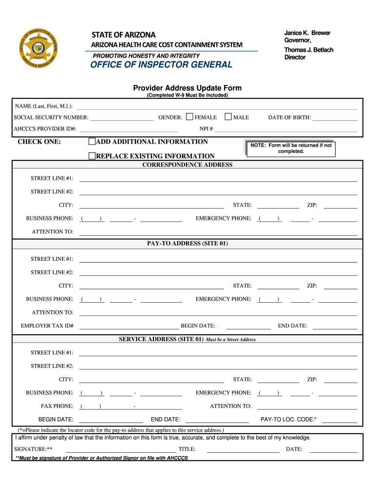 Ahcccs Change of Address  Form