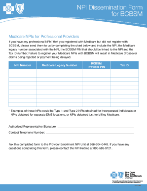 NPI Dissemination Form for BCBSM