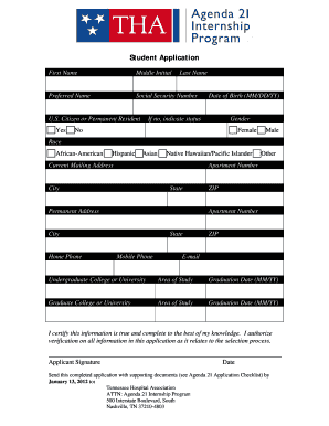Student Application Tennessee Hospital Association  Form