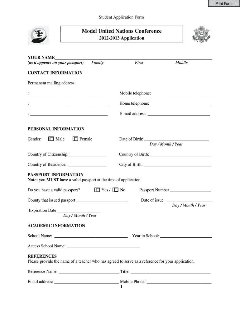MUN Student Application Form Photos State