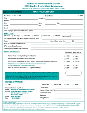 Credits &amp; Incentives Symposium REGISTRATION FORM Ipt