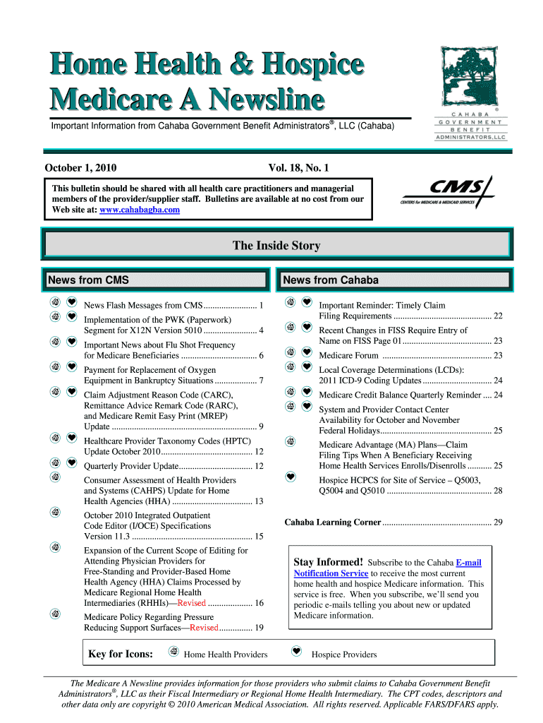 October 1, , Home Health &amp; Hospice Medicare a Newsline CGS  Form