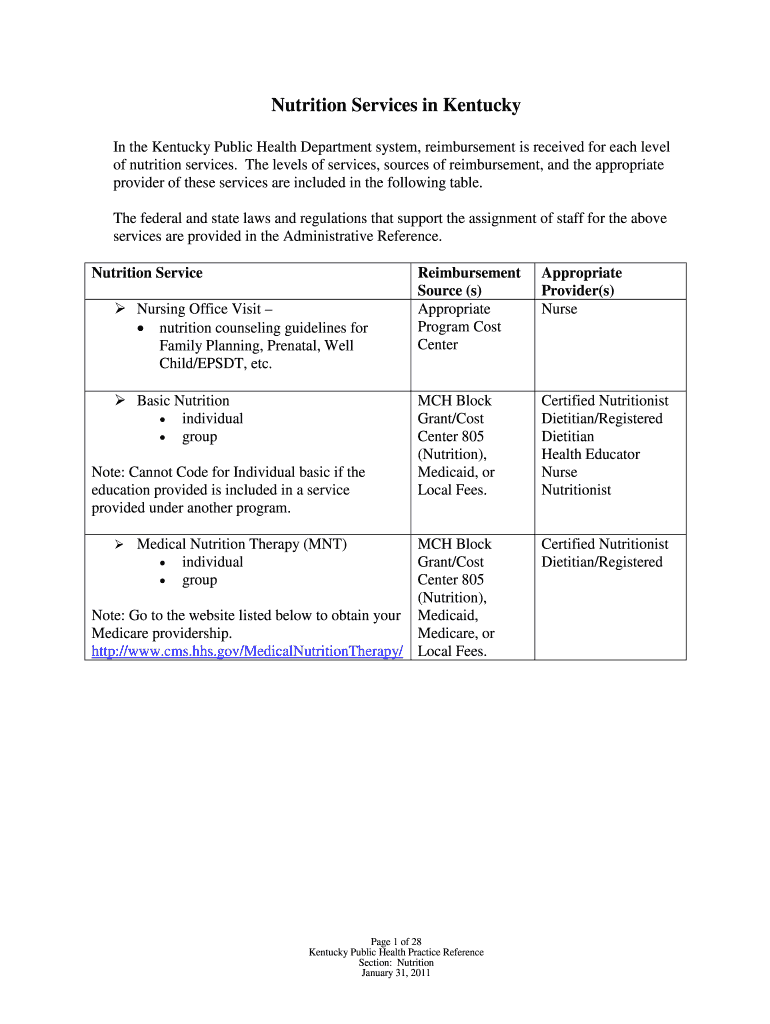 Protocol for Medical Nutrition Therapy Kentucky Cabinet for Health  Form