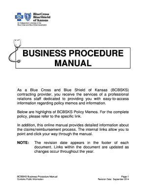 Business Procedure Manual Blue Cross and Blue Shield of Kansas  Form