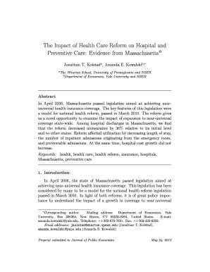 Impact of Health Care Reform on Hospital the Department of Econ Yale