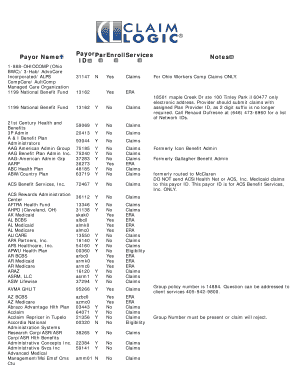 Payor List ClaimLogicpayor List PDF  Form