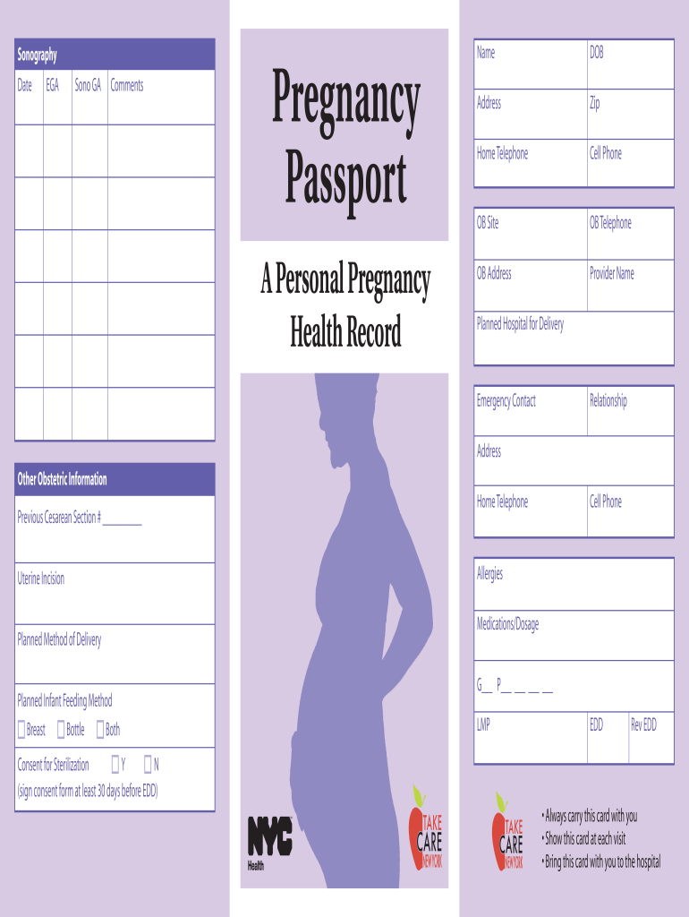Doh Order Form for Pregnancy Passort Booklet