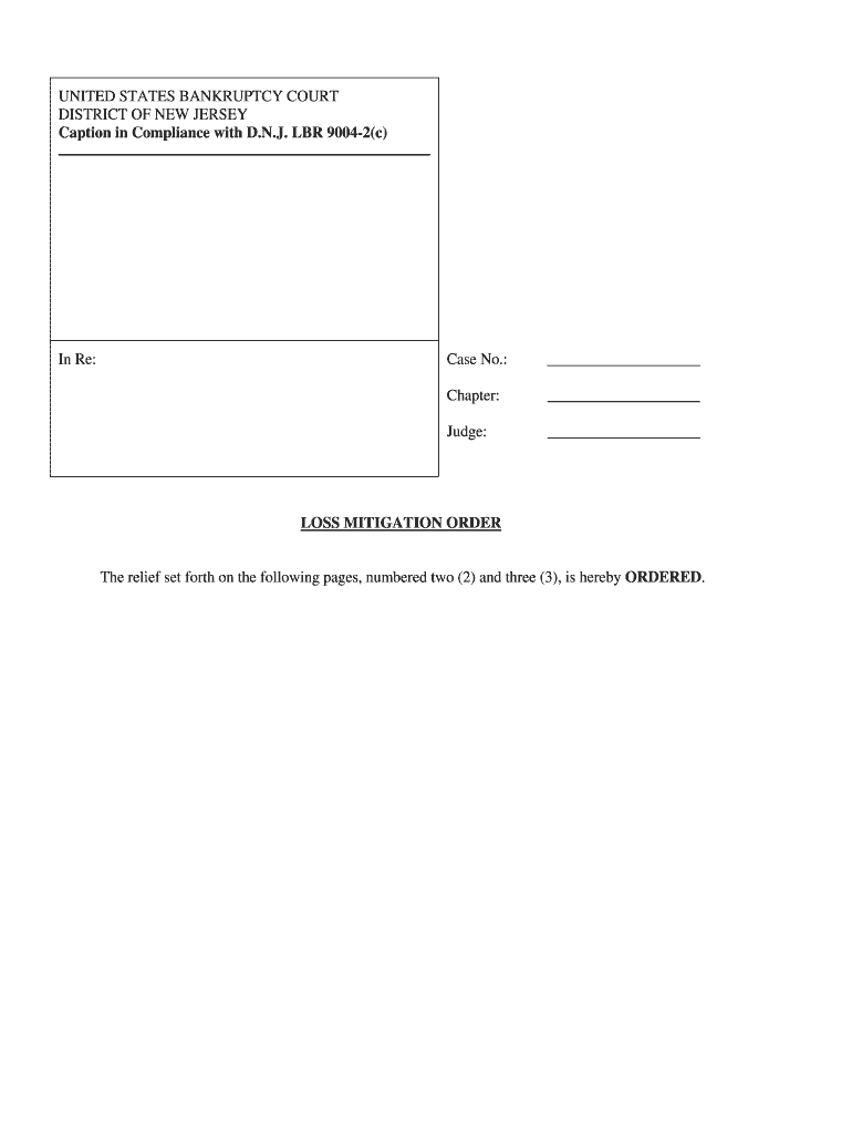 Loss Mitigation Order United States Bankruptcy Court District of  Form