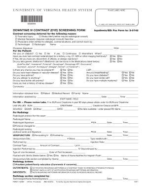  IV Contrast DYE SCrEEnIng Form UNIVERSITY of VIRGINIA Virginia 2013-2024