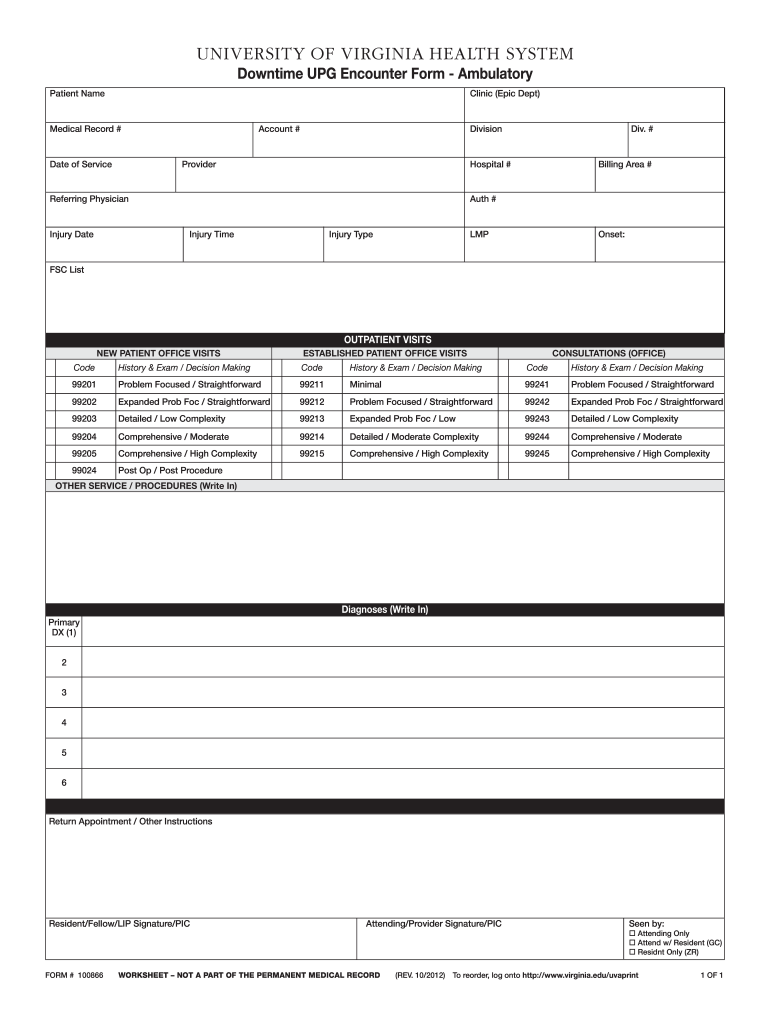 100866Downtime HSF Encounter Form University of Virginia Virginia