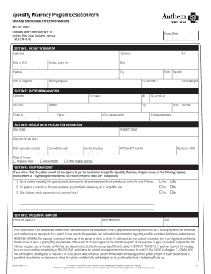 Specialty Pharmacy Program Exception Form Anthem